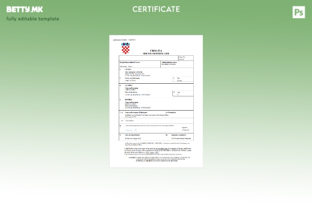 модерен стил Хрватска извод од матична книга на родени Шаблон за Word и PDF